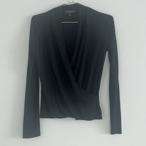 Banana Republic Black Long Sleeve Faux Wrap Blouse